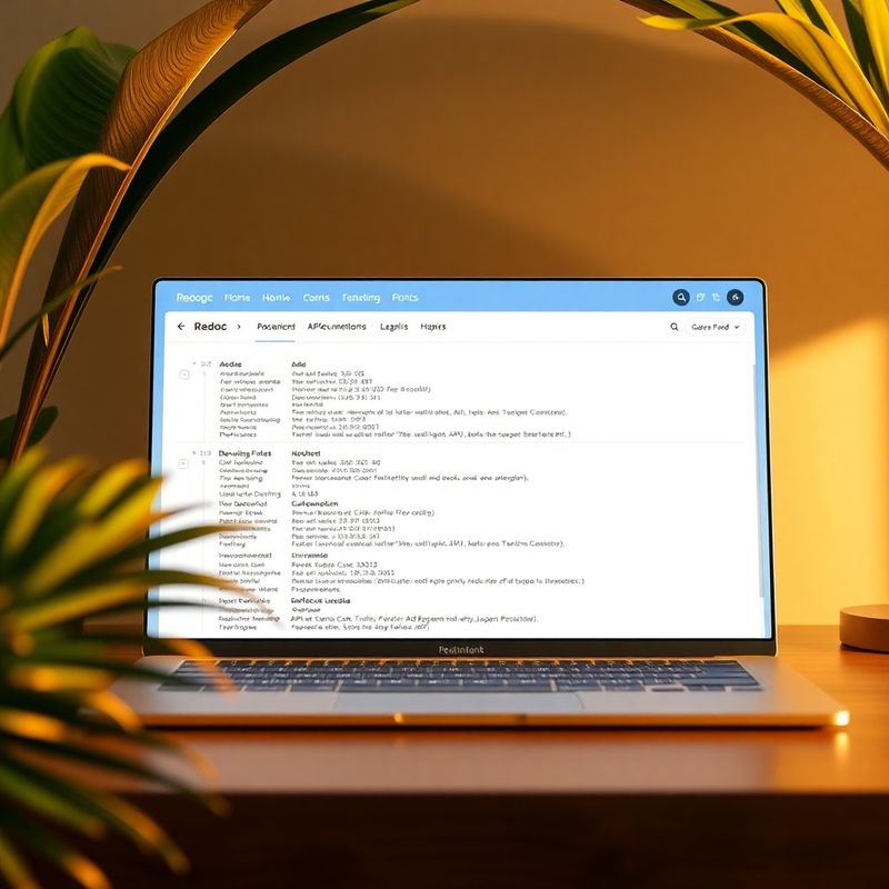 Redoc API documentation portal screenshot with ink-blue headers and warm white code blocks