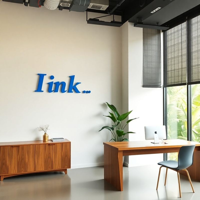 Interior of the Boutique House Chiang Mai studio with ink-blue signage and teak desk accents